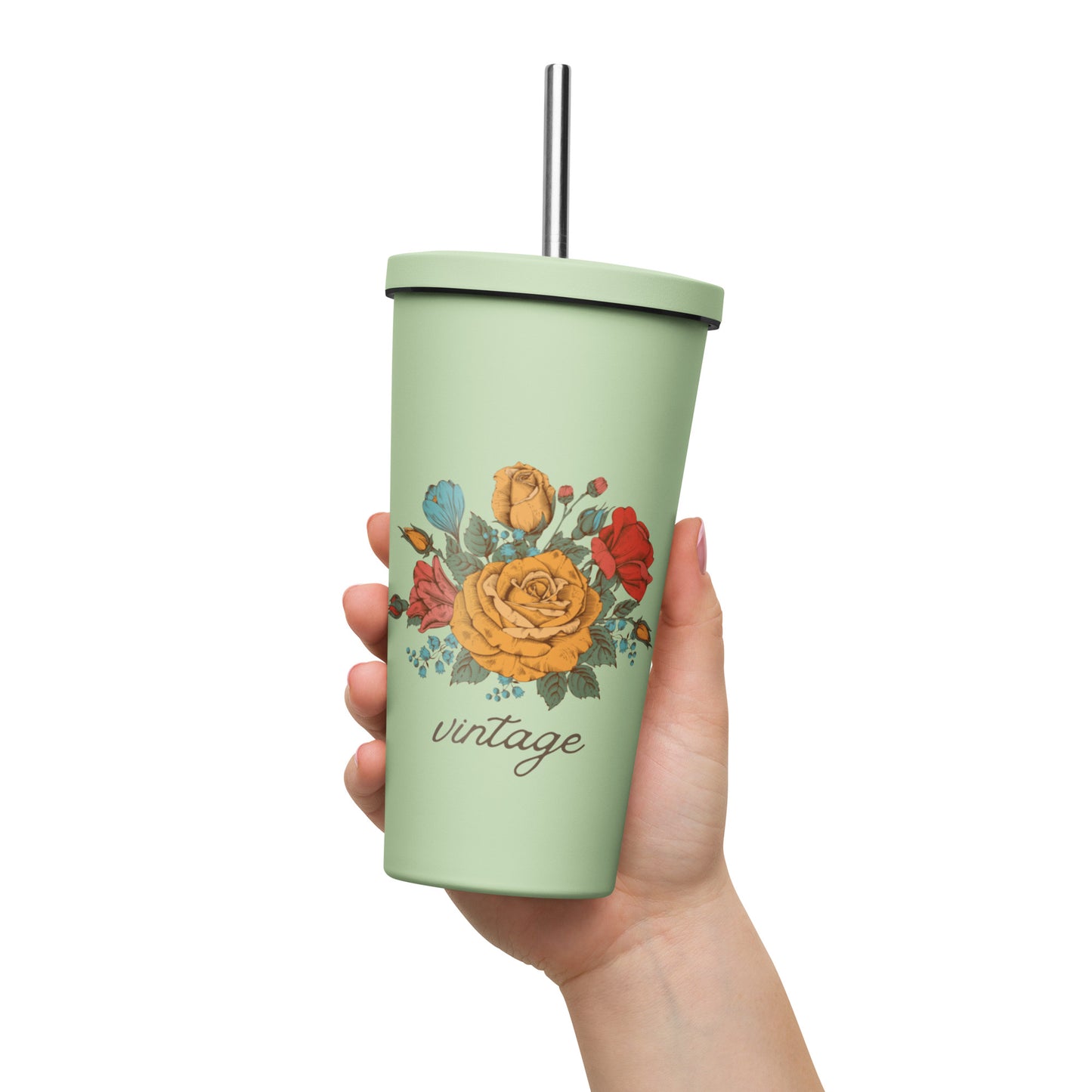 Vintage Floral 20oz Insulated tumbler with a straw