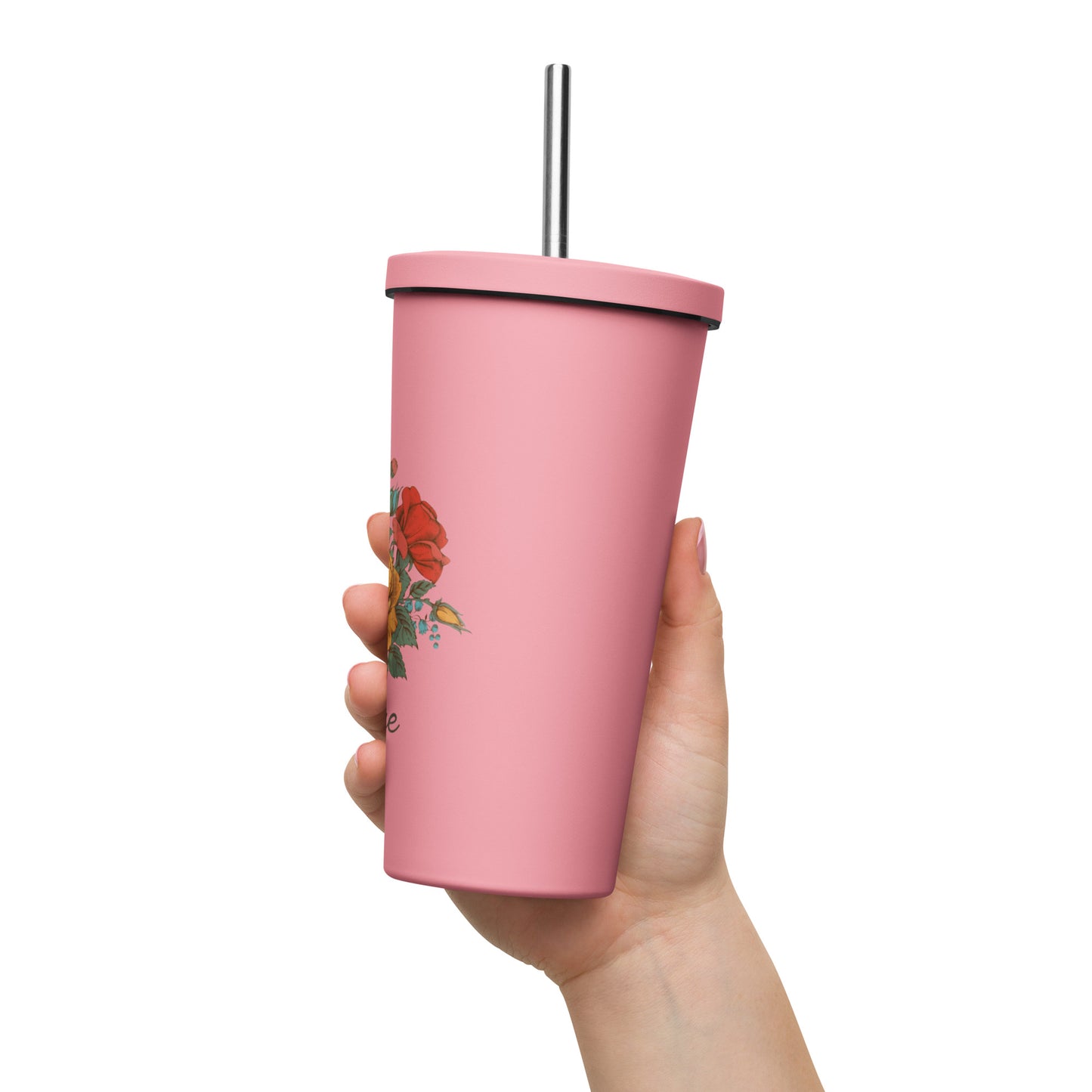 Vintage Floral 20oz Insulated tumbler with a straw