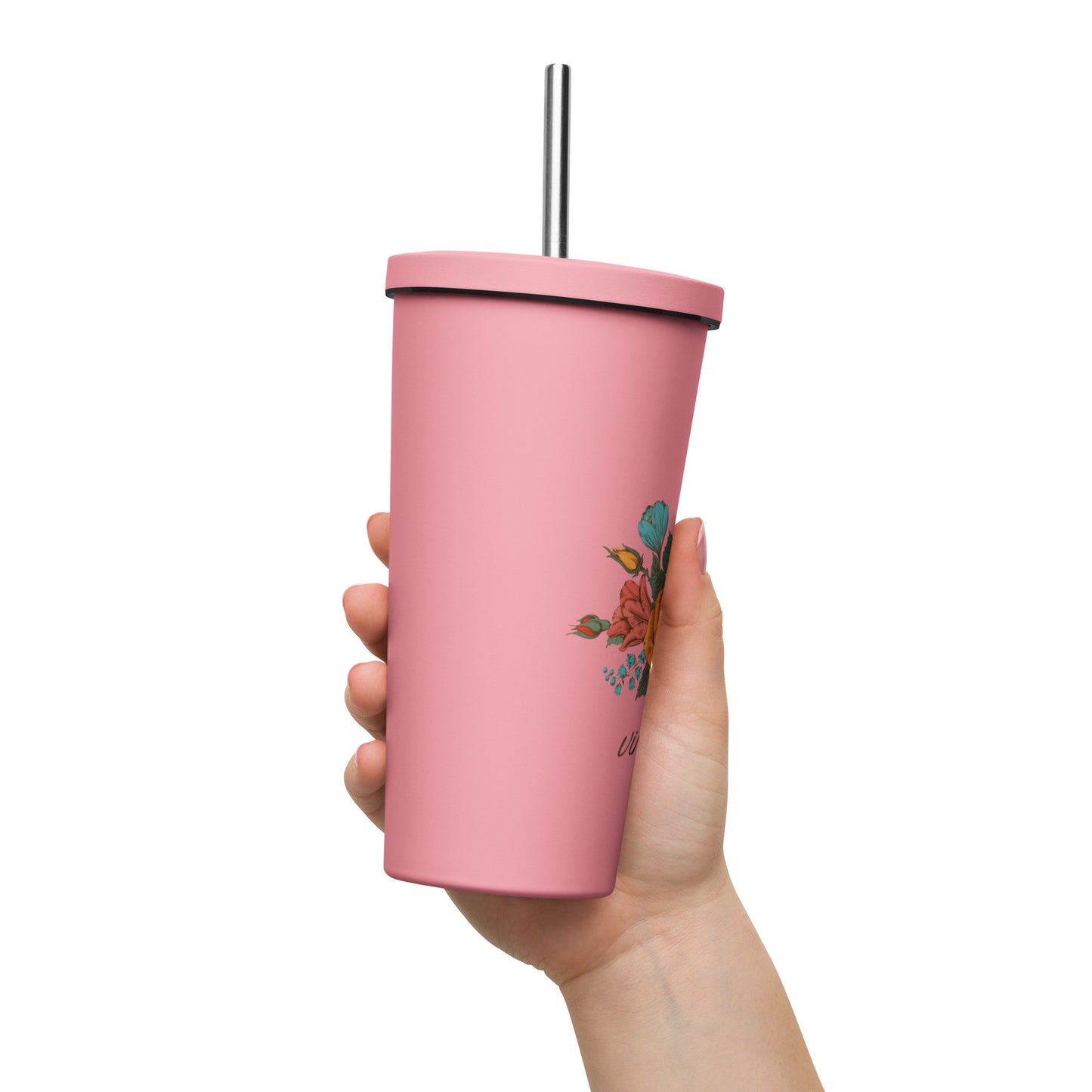 Vintage Floral 20oz Insulated tumbler with a straw