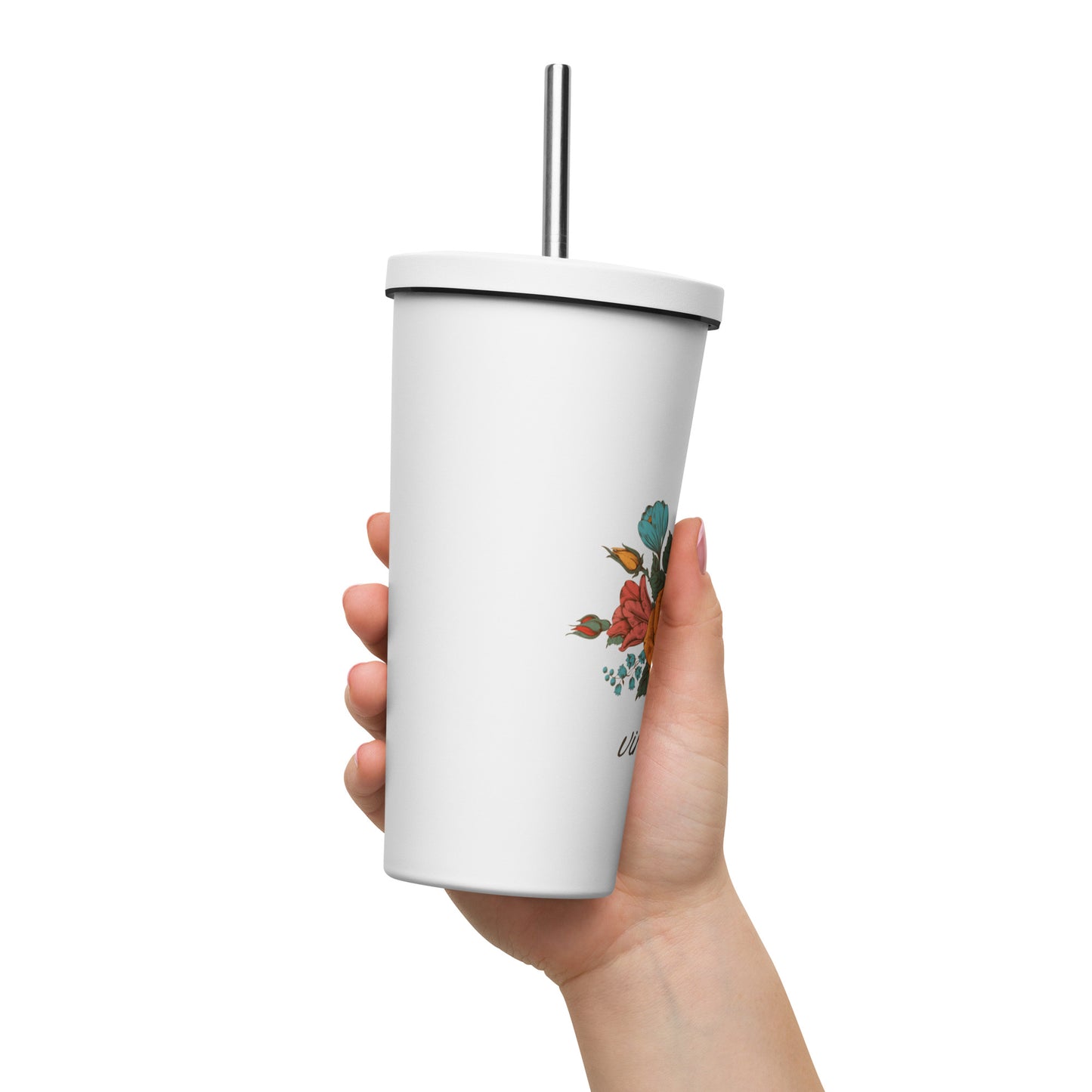 Vintage Floral 20oz Insulated tumbler with a straw