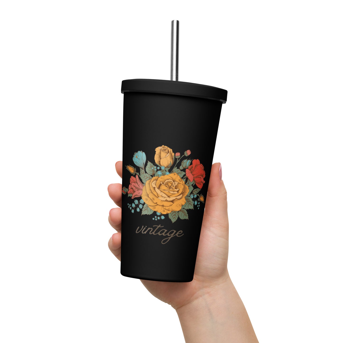 Vintage Floral 20oz Insulated tumbler with a straw