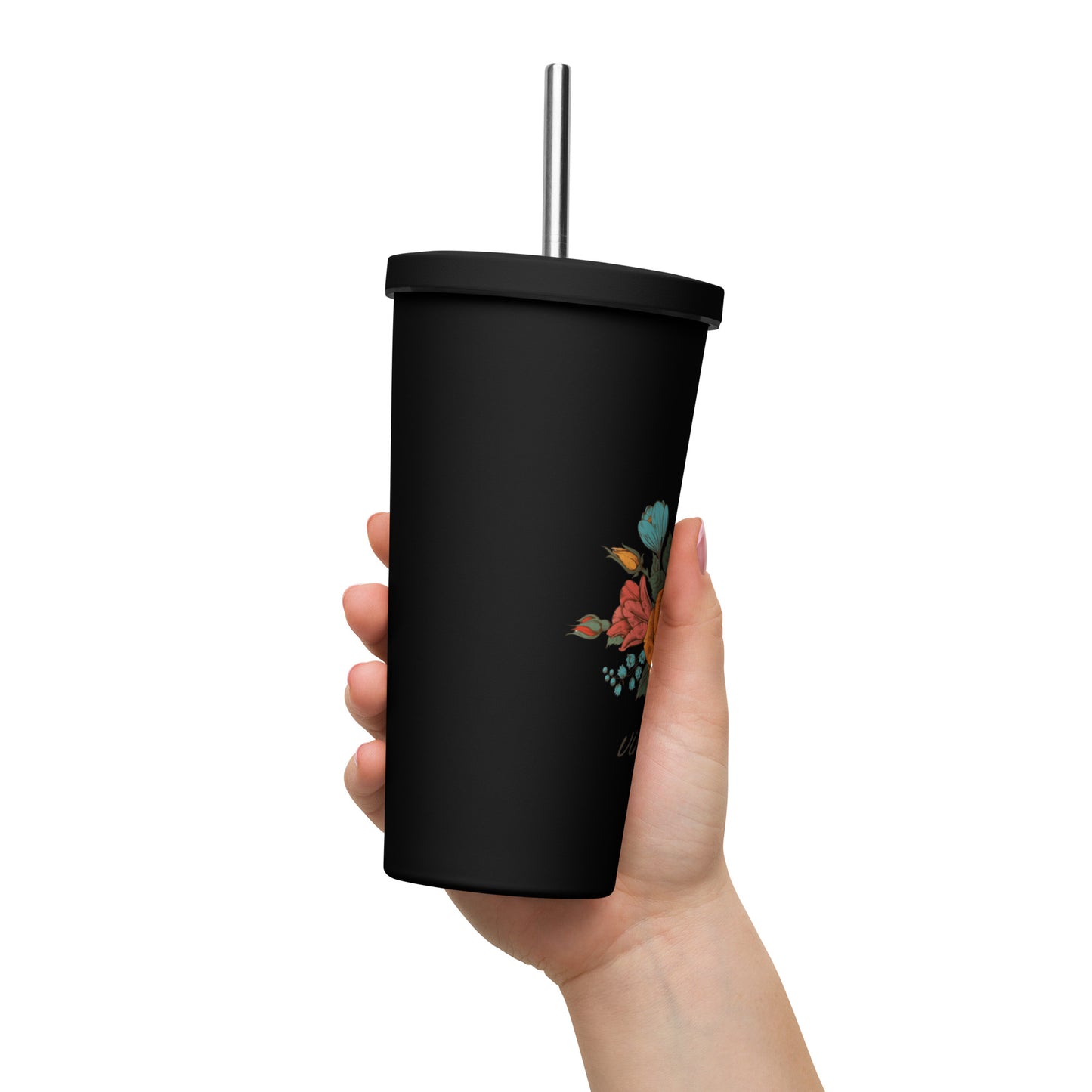 Vintage Floral 20oz Insulated tumbler with a straw