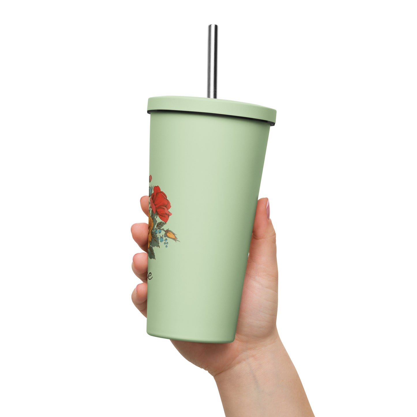 Vintage Floral 20oz Insulated tumbler with a straw