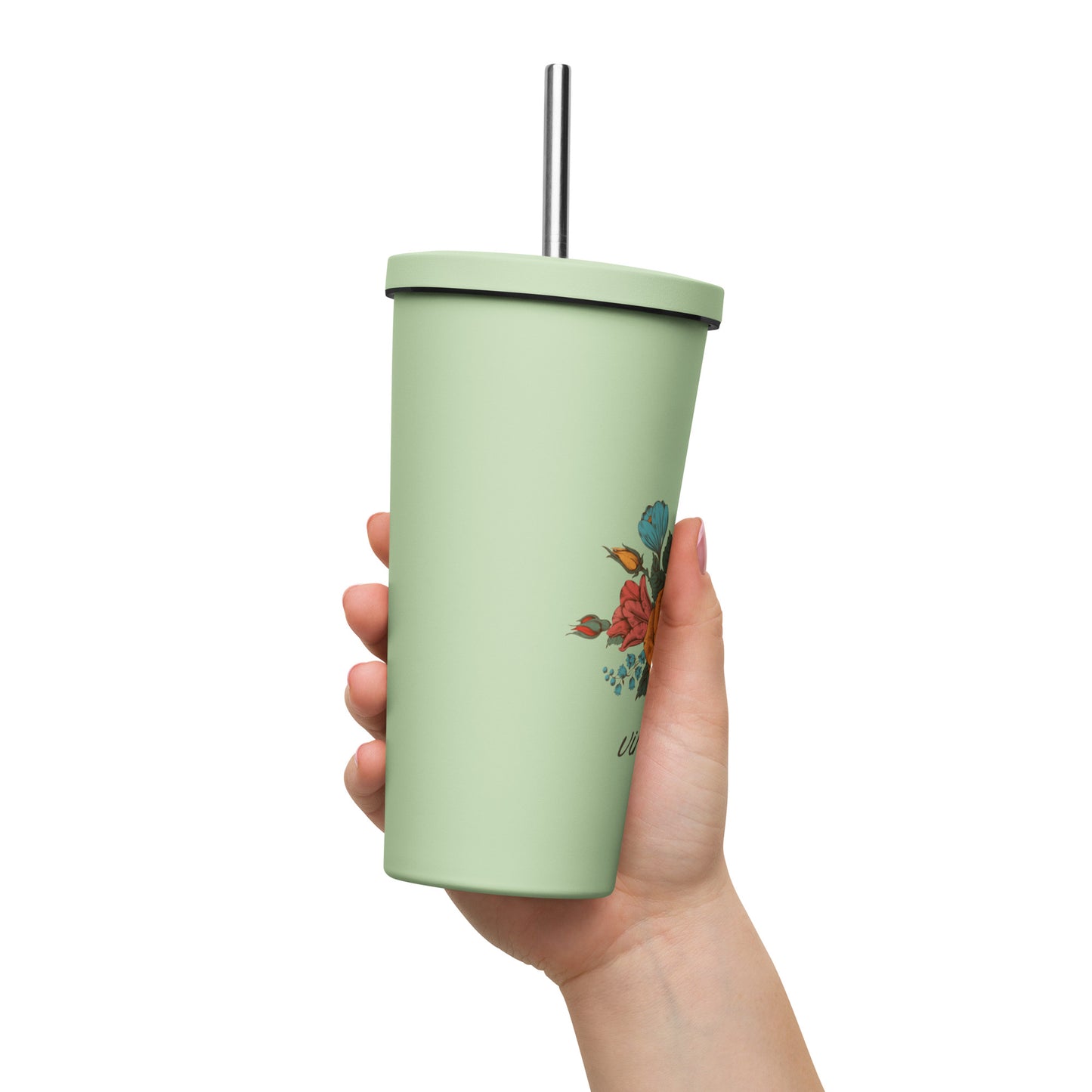 Vintage Floral 20oz Insulated tumbler with a straw