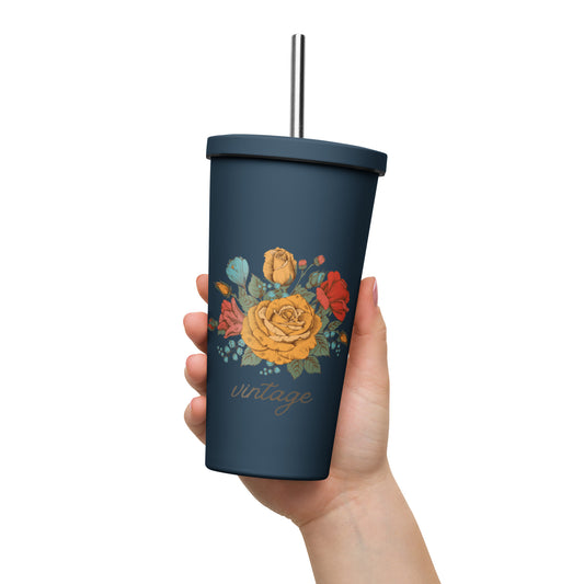 Vintage Floral 20oz Insulated tumbler with a straw