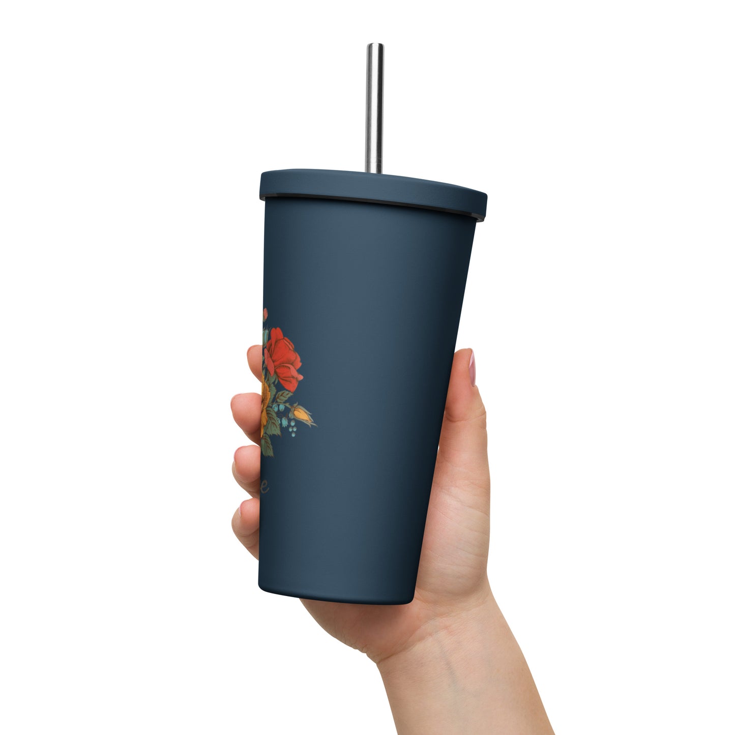 Vintage Floral 20oz Insulated tumbler with a straw