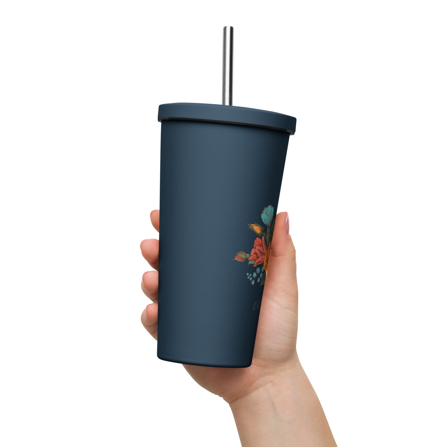 Vintage Floral 20oz Insulated tumbler with a straw