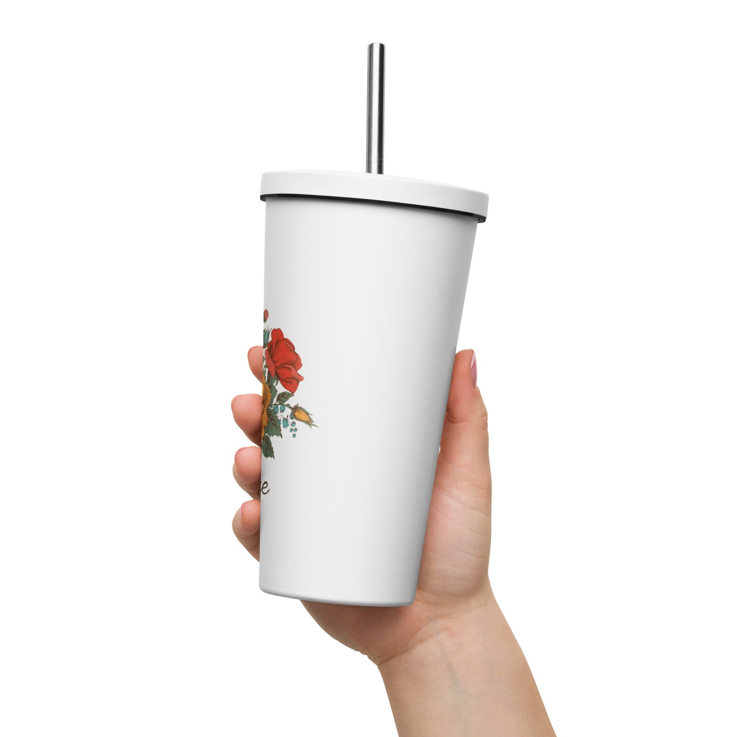 Vintage Floral 20oz Insulated tumbler with a straw