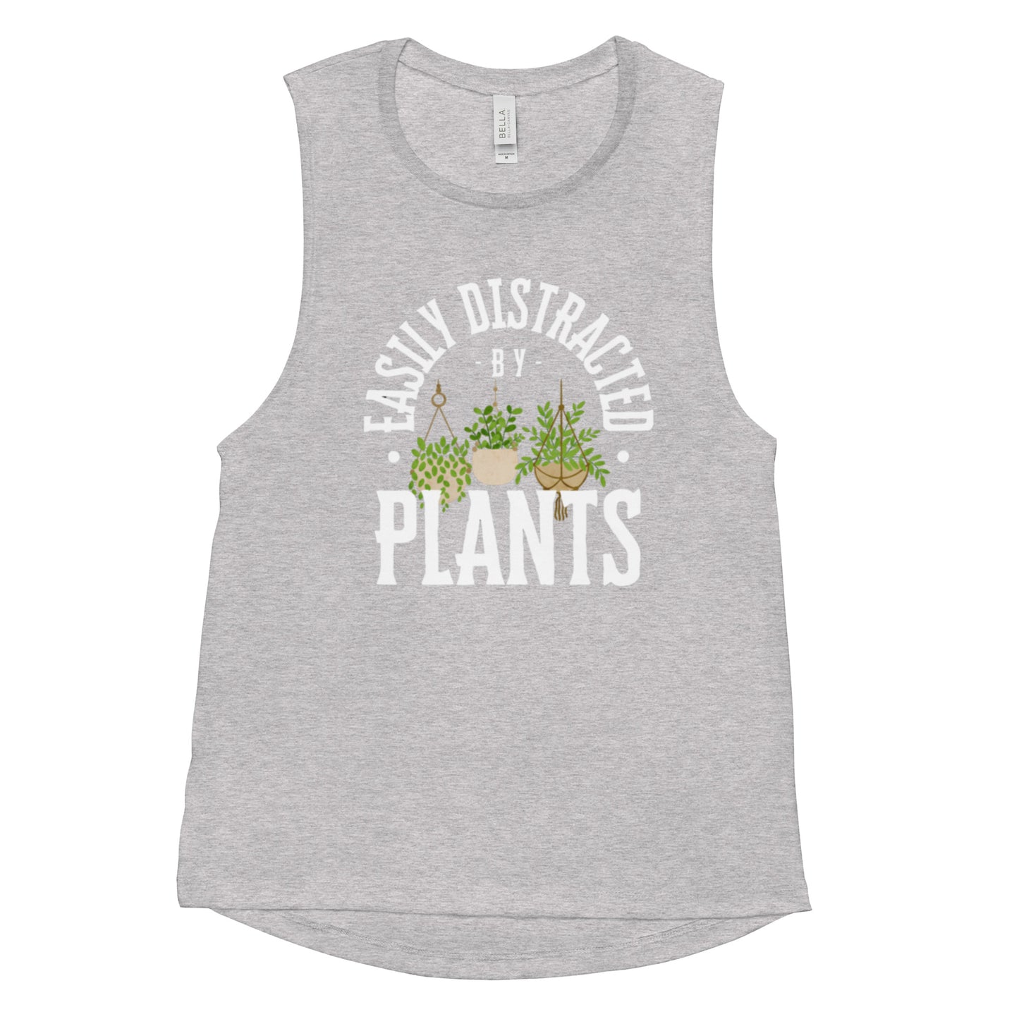 Easily Distracted By Plants Ladies’ Muscle Tank (White)