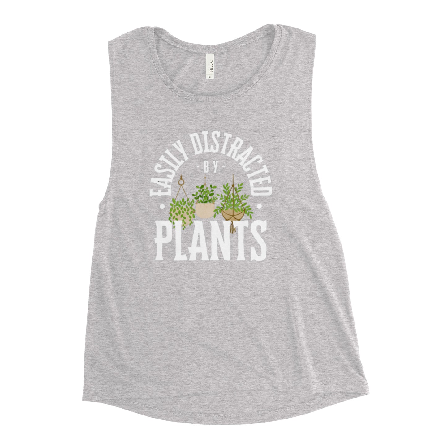 Easily Distracted By Plants Ladies’ Muscle Tank (White)
