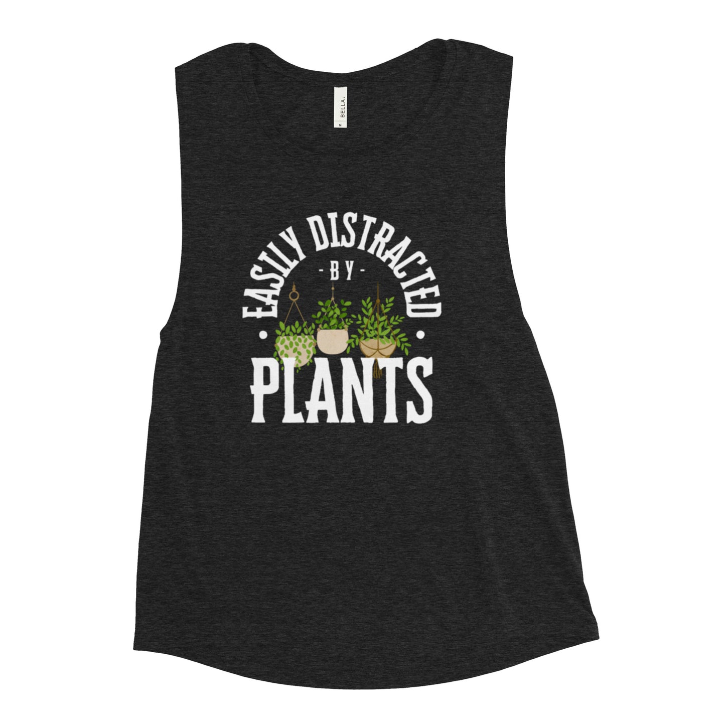 Easily Distracted By Plants Ladies’ Muscle Tank (White)