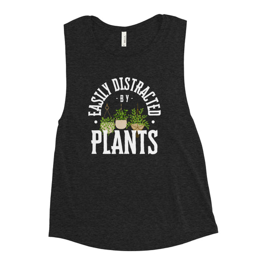 Easily Distracted By Plants Ladies’ Muscle Tank (White)