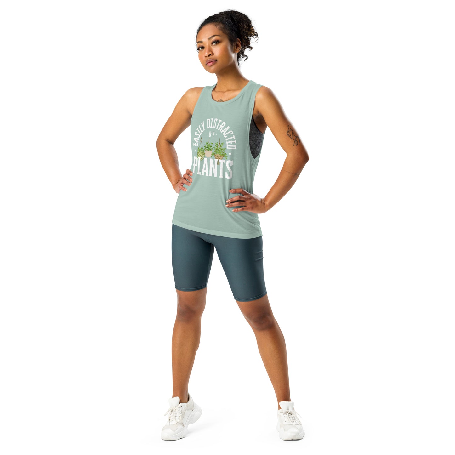 Easily Distracted By Plants Ladies’ Muscle Tank (White)