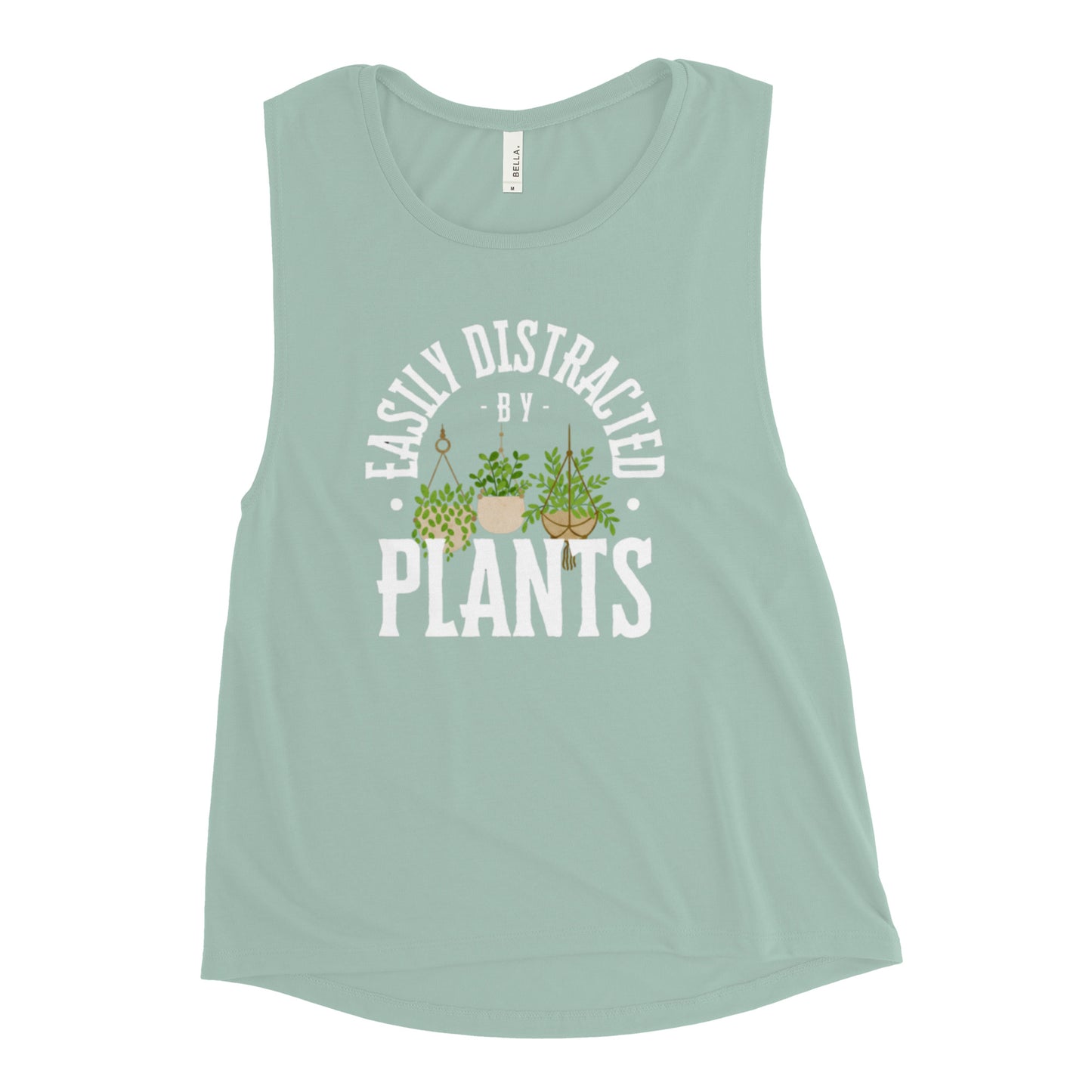 Easily Distracted By Plants Ladies’ Muscle Tank (White)