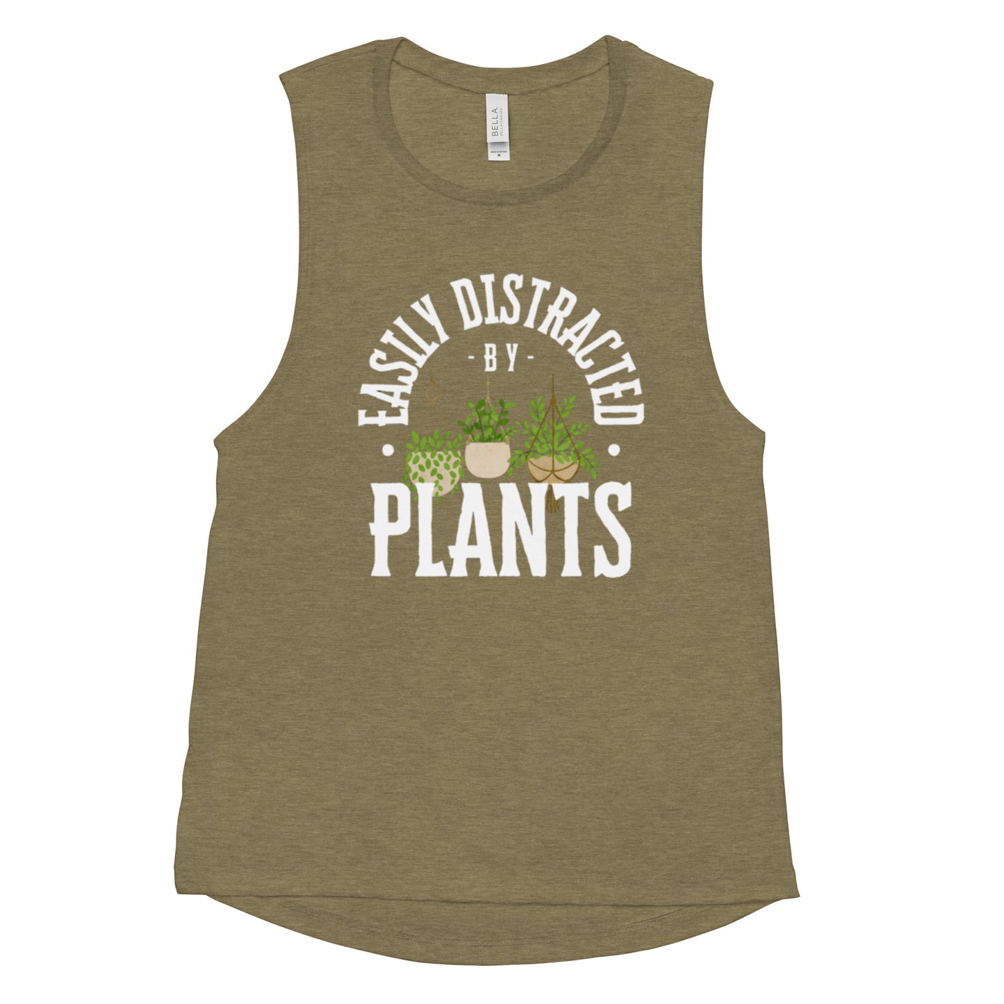 Easily Distracted By Plants Ladies’ Muscle Tank (White)