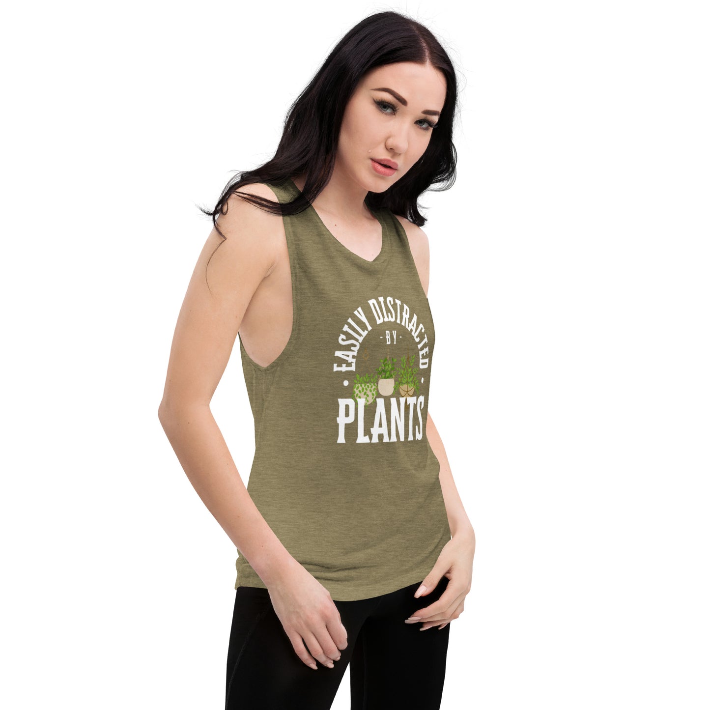 Easily Distracted By Plants Ladies’ Muscle Tank (White)