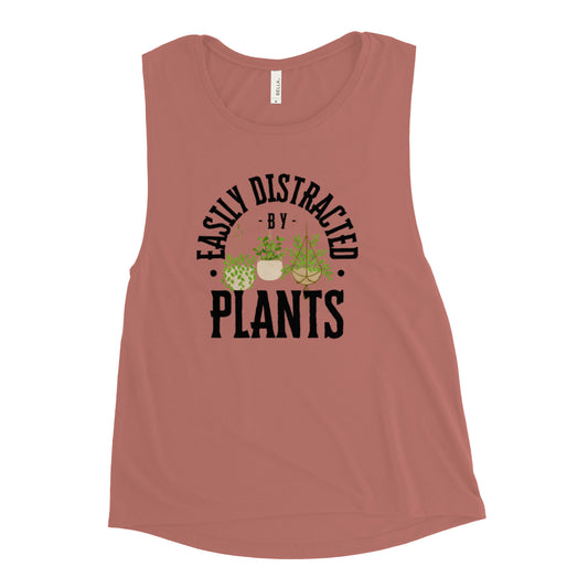 Easily Distracted By Plants Ladies’ Muscle Tank (Black)