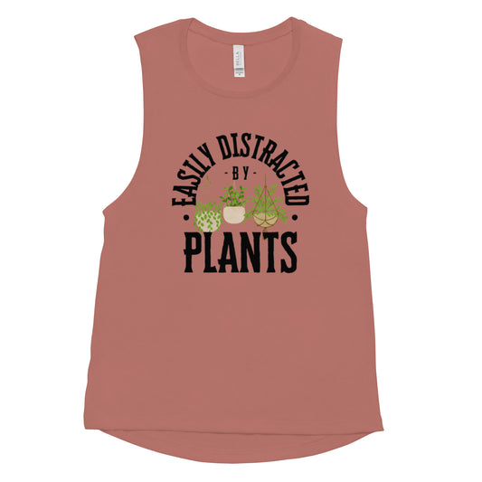 Easily Distracted By Plants Ladies’ Muscle Tank (Black)