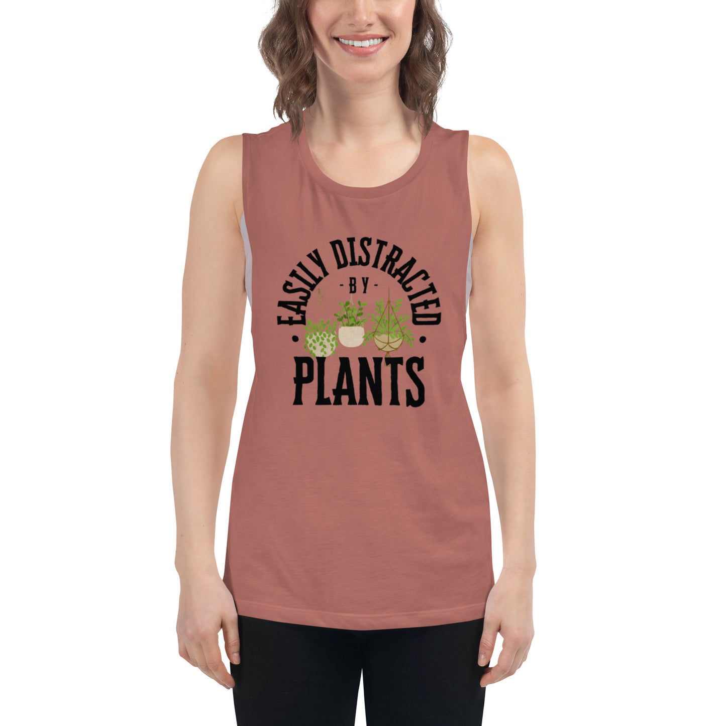 Easily Distracted By Plants Ladies’ Muscle Tank (Black)