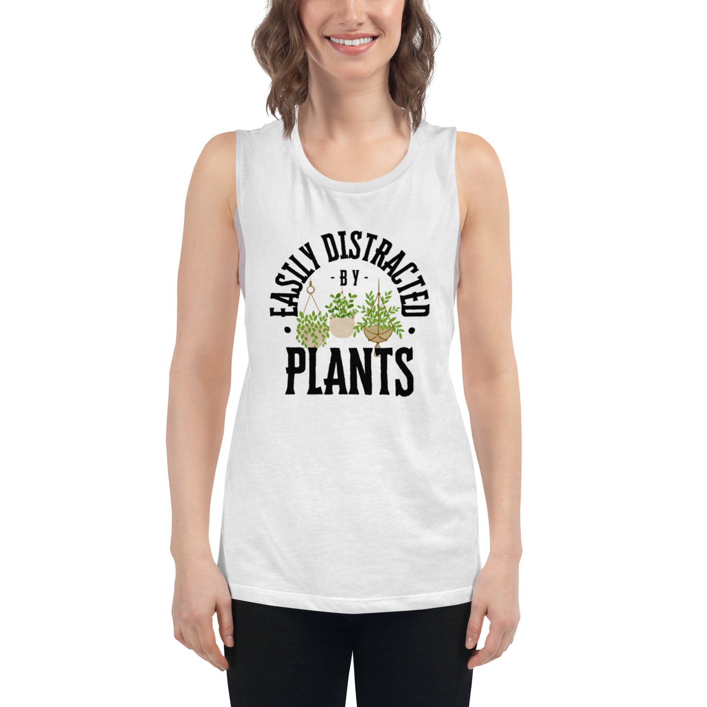 Easily Distracted By Plants Ladies’ Muscle Tank (Black)